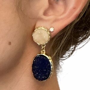 NWT Druzy Stone Ivory + Navy Teardrop Earrings
